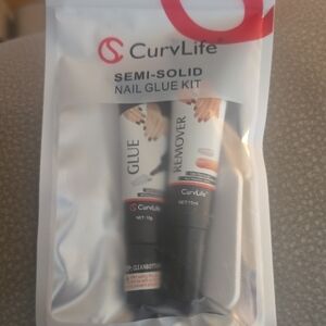 CurvLife Semi-Solid Nail Glue & Remover Kit - White, Black, Red Accents
